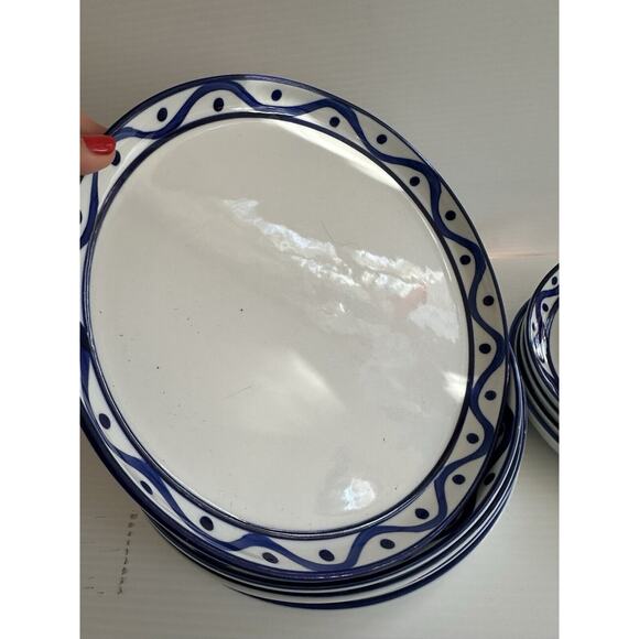 Lot of 9 Dansk Arabesque Blue Wave Coupe Dinner Salad Plates 8", 11" Raised Edge - Picture 5 of 13